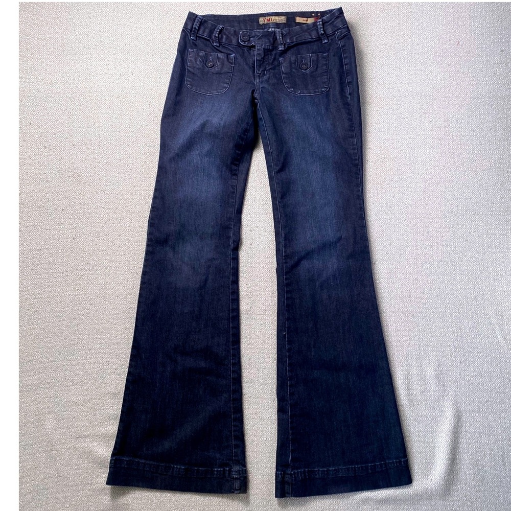 YMI Jeans Bootcut Women 9 Dark Wash Denim Stretch Front Patch Pockets Low Rise